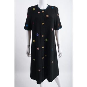 Vintage Alnoral Spokavicius Dress M Black Knit Multicolor Bursts & Buttons 80's